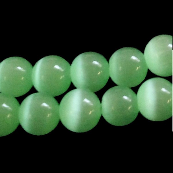 Fil de 66 perles rondes oeil de chat 6mm 6 mm vert pastel 24 - Photo n°1