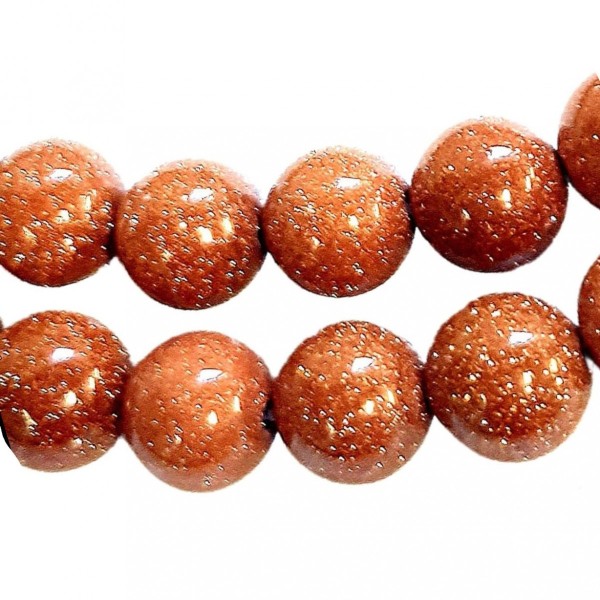 Fil de 95 perles rondes 4mm 4 mm en Pierre soleil rouge pailleté synthétique goldstone - Photo n°1