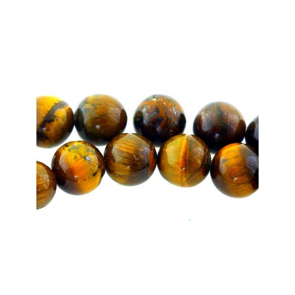 Fil de 60 perles rondes 6mm 6 mm en Oeil de Tigre marron - Photo n°1