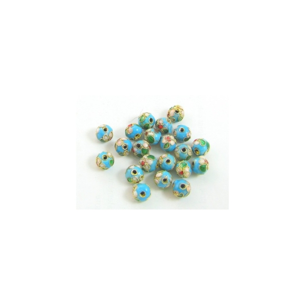 Lot de 20 perles cloisonnées chinoises rondes 8 mm 8mm bleu turquoise - Photo n°1