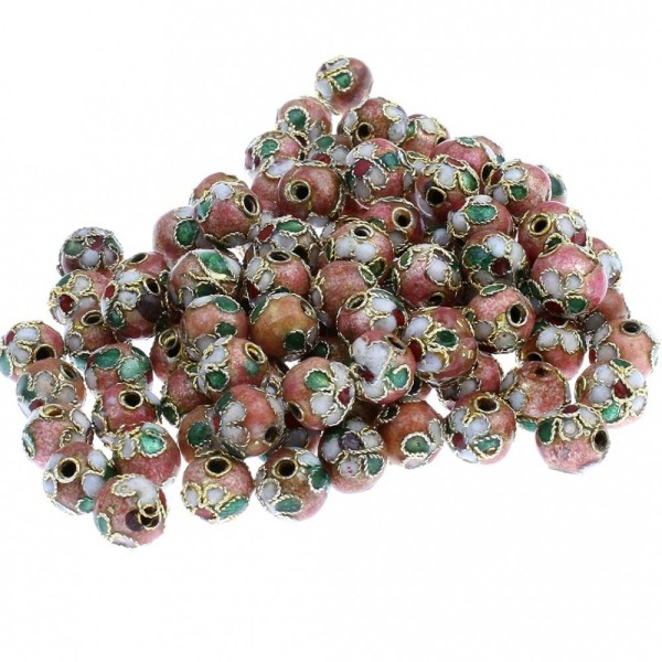 Lot de 20 perles cloisonnées chinoises rondes 8 mm 8mm rose - Photo n°1