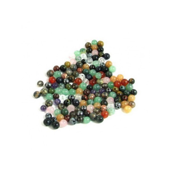 Lot de 200 perles rondes 4mm mix de pierres semi précieuses 4 mm (3mm) mélange méli mélo - Photo n°3