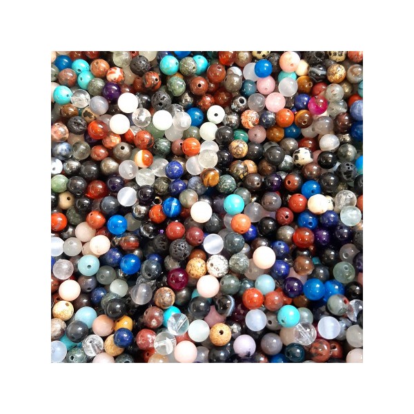 Lot de 200 perles rondes 4mm mix de pierres fines 4 mm (3mm) mélange méli mélo - Photo n°1