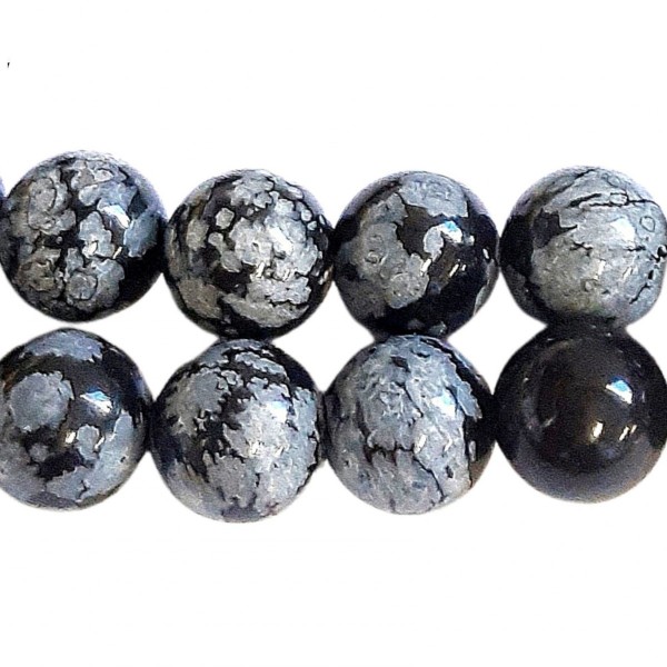 Fil de 40 perles rondes 8mm 8 mm en obsidienne flocons de neige mouchetée - Photo n°1