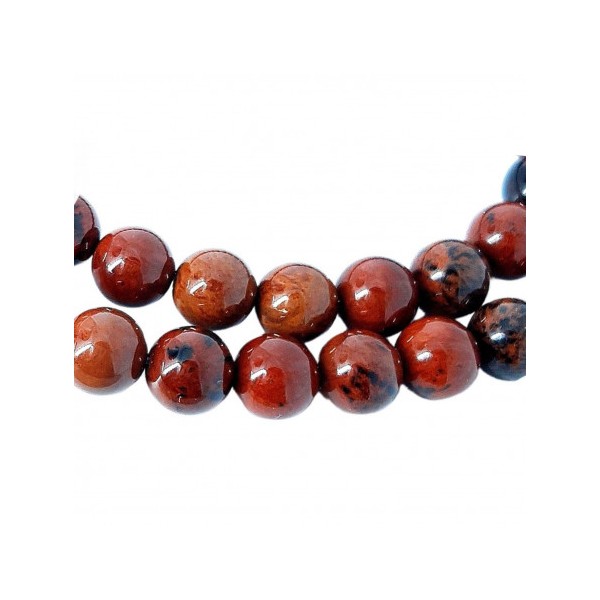 Fil de 42 perles rondes 8mm 8 mm en obsidienne rouge acajou mahogany - Photo n°1