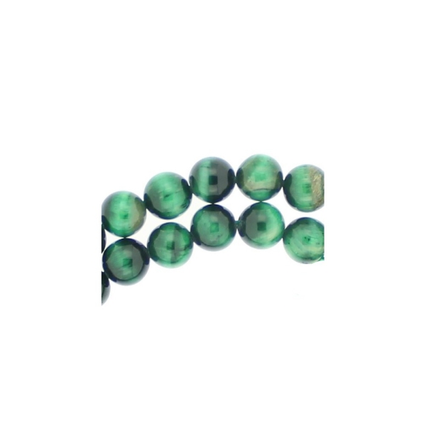 Fil de 64 perles rondes 6mm 6 mm en oeil de tigre teinté vert - Photo n°1