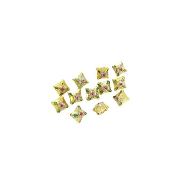 Lot de 9 perles cloisonnées chinoises carré coussin doré 12 mm - Photo n°1