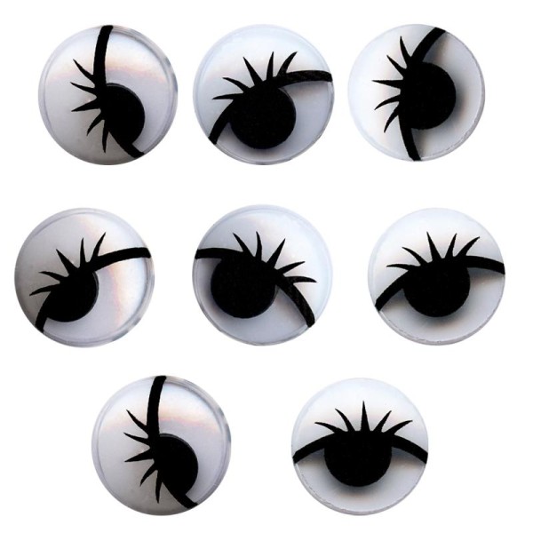 Yeux ronds avec pupilles mobiles et cils en plastique 1,5 cm x 8 - Photo n°1