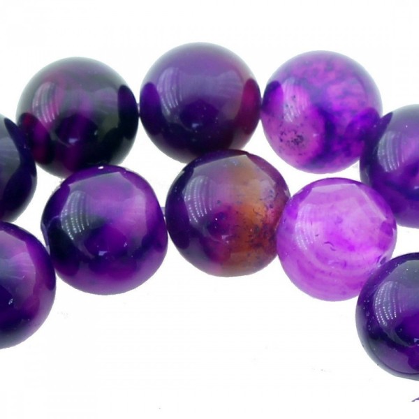 Fil de 92 perles rondes 4mm 4 mm en agate agathe violette transparente teintée - Photo n°1