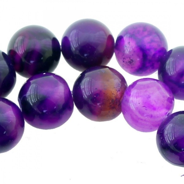Fil de 62 perles rondes 6mm 6 mm en agate violet transparente teintée - Photo n°1