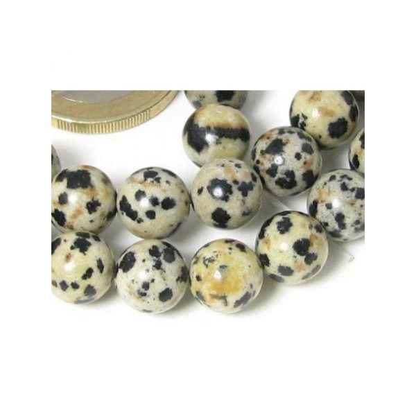 Fil de 42 perles rondes 4mm 4 mm en Jaspe dalmatien tacheté - Photo n°2