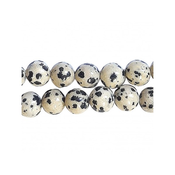 Fil de 42 perles rondes 4mm 4 mm en Jaspe dalmatien tacheté - Photo n°1