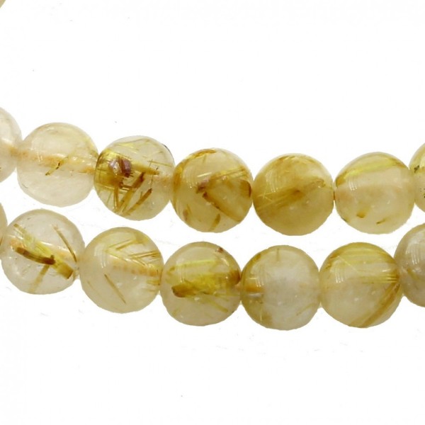 Fil de 30 perles rondes 6mm 6 mm en quartz rutile rutilé doré cheveux d'ange - Photo n°1