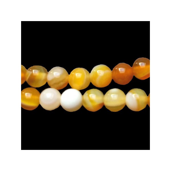 Fil de 61 perles rondes 6mm 6 mm en agate jaune transparente teintée - Photo n°2