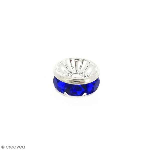 Perle intercalaire - Argentée à strass bleus - 8 x 3,5 mm - Photo n°1