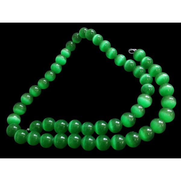 Fil de 50 perles rondes oeil de chat 8mm 8 mm vert fonçé 10 - Photo n°2