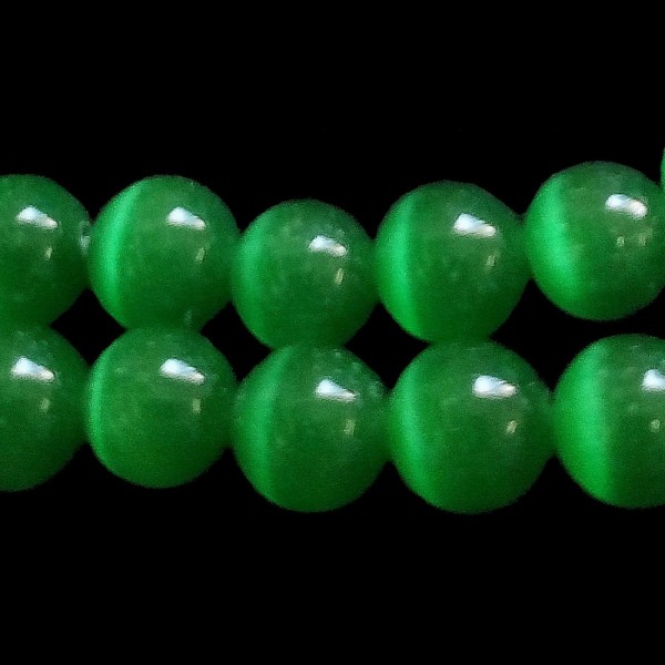 Fil de 50 perles rondes oeil de chat 8mm 8 mm vert fonçé 10 - Photo n°1