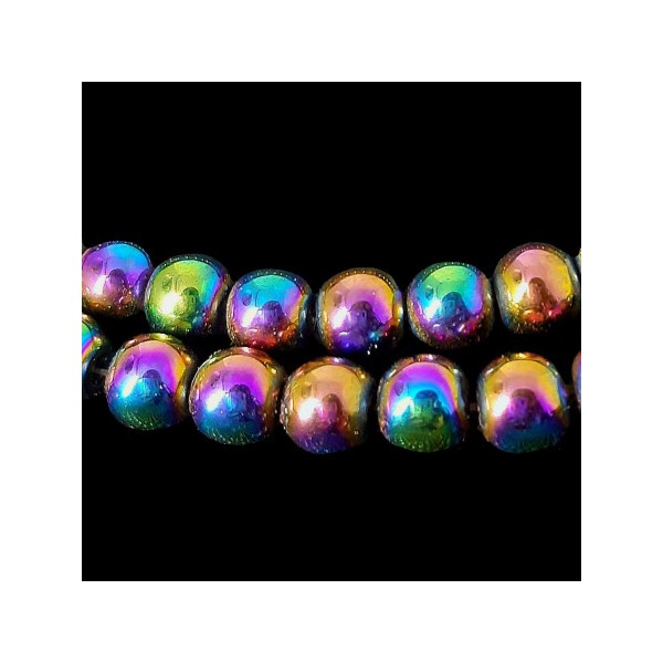 Fil de 95 perles rondes 4mm 4 mm en hématite arc en ciel multicolore teintée - Photo n°2