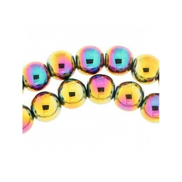 Fil de 95 perles rondes 4mm 4 mm en hématite arc en ciel multicolore teintée - Photo n°3