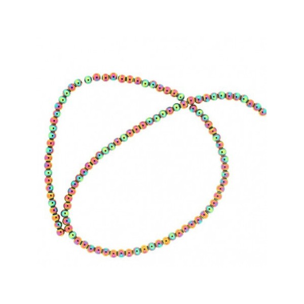Fil de 95 perles rondes 4mm 4 mm en hématite arc en ciel multicolore teintée - Photo n°4