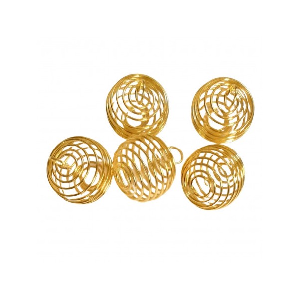 5 X grandes cages dorées ou boules ressort pour porter pierres roulées, perles en pendentif 2cm - Photo n°1