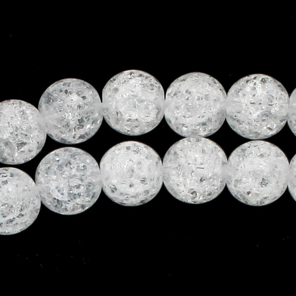 Fil de 45 perles rondes 8mm 8 mm en cristal de roche craquelé transparent - Photo n°1