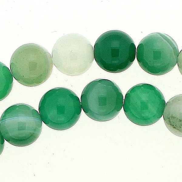 Fil de 42 perles rondes 8mm 8 mm en agate verte rayée transparente teintée - Photo n°1