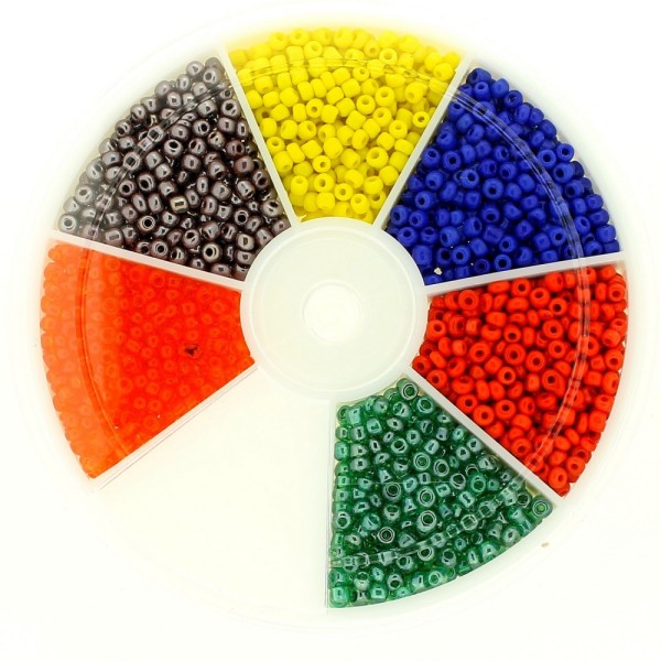 Boite box de perles de rocailles multicolore bleu vert rouge 2mm 60gr env 2100 perles - Photo n°1