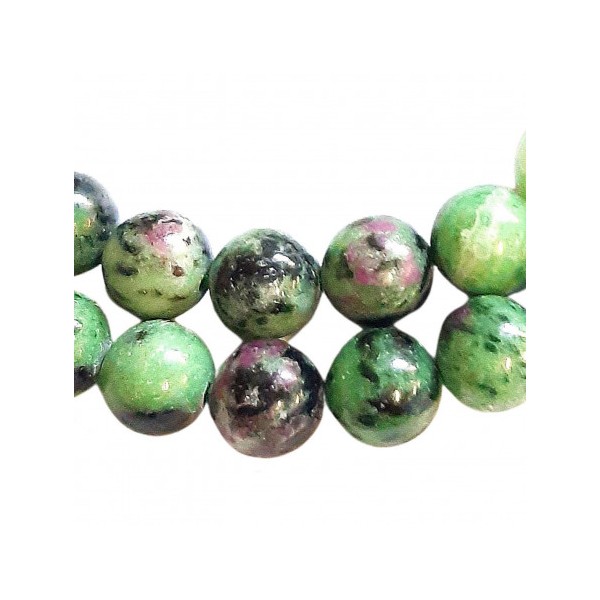 Fil de 58 perles rondes 6mm 6 mm en rubis dans zoisite zoizite teinté dominante de vert - Photo n°1