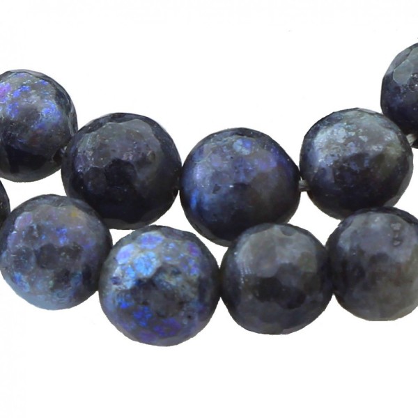 Fil de 45 perles facettées rondes 8mm 8 mm en labradorite larvikite teintée bleu - Photo n°1