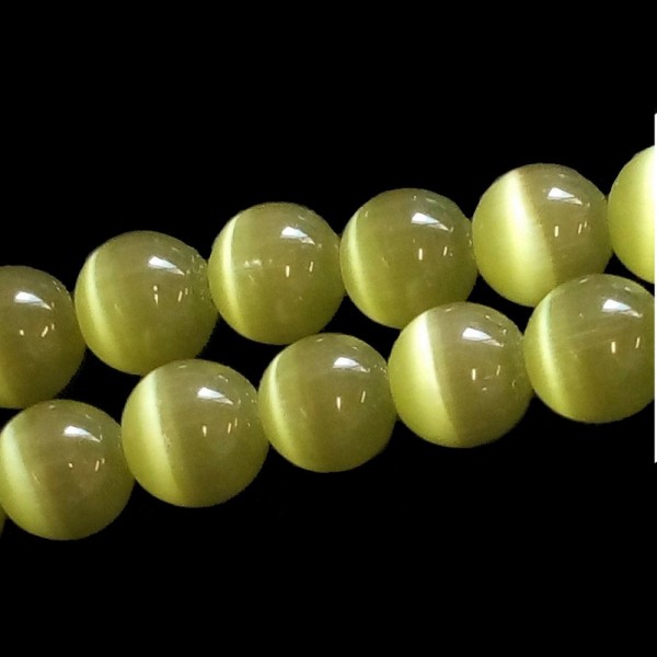 Fil de 50 perles rondes oeil de chat 8mm 8 mm vert moyen 12 - Photo n°1