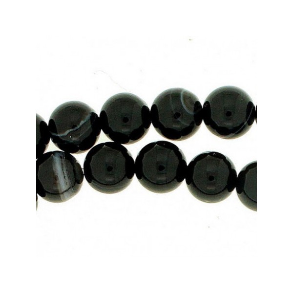 Fil de 46 perles rondes 8mm 8 mm en agate agathe noire rayée - Photo n°3