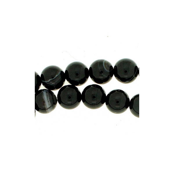 Fil de 46 perles rondes 8mm 8 mm en agate agathe noire rayée - Photo n°1