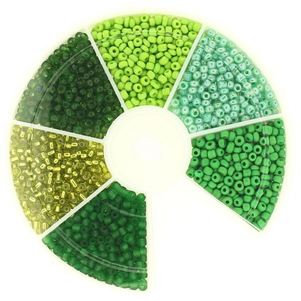 Boite box de perles de rocailles tons de vert 2mm 60gr env 2100 perles - Photo n°1