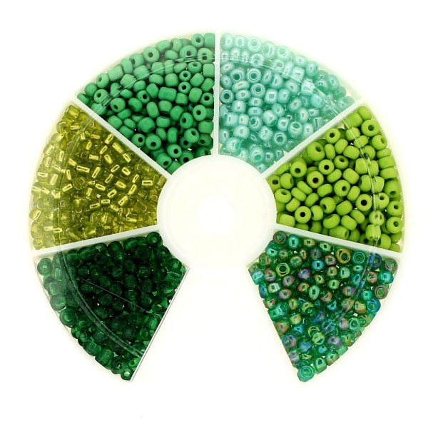 Boite box de perles de rocailles tons de vert 3mm 60gr env 1200 perles - Photo n°1
