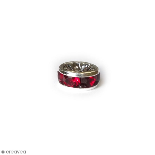 Perle intercalaire - Argentée à strass rouges rubis - 8 x 3,5 mm - Photo n°1