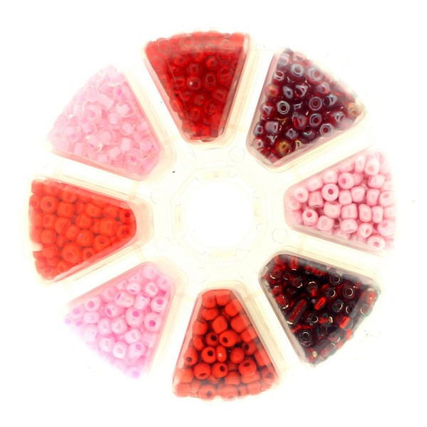 Boite box de perles de rocailles tons de rouge 4mm 200gr env 1440 perles - Photo n°1
