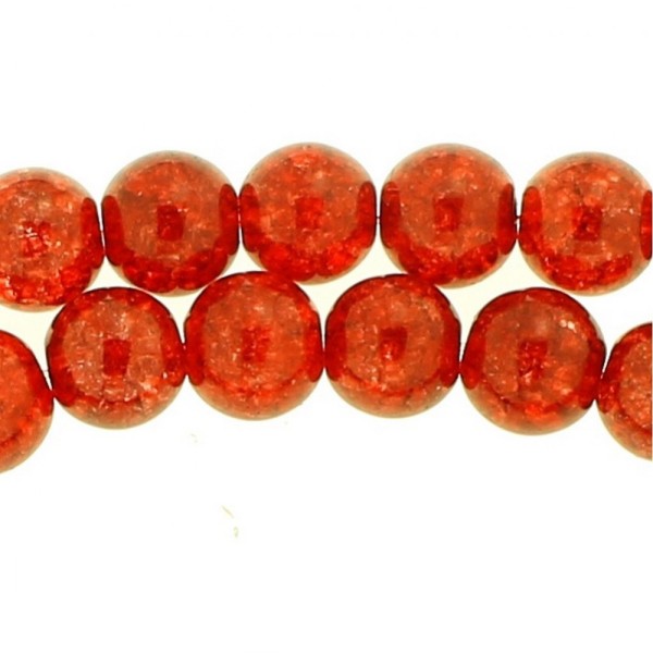 Fil de 48 perles rondes 8mm 8 mm en cristal de roche craquelés rouge - Photo n°1