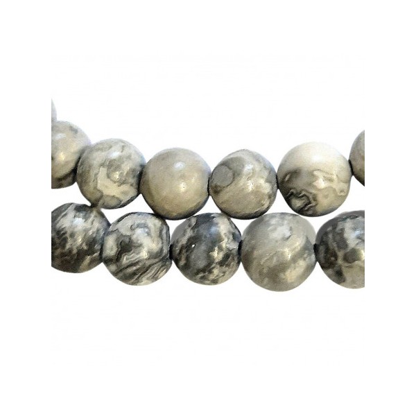 Fil de 85 perles rondes 4mm 4 mm en jaspe océan gris - Photo n°1