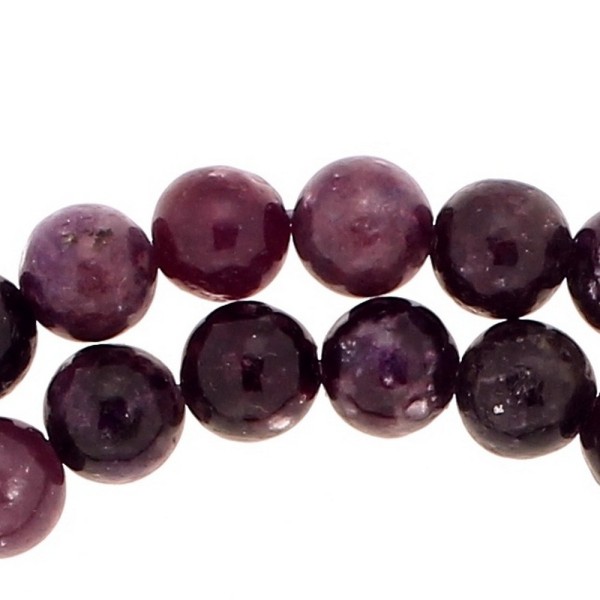Fil de 44 perles rondes 8mm 8 mm en lépidolite violet fonçé teintée - Photo n°3