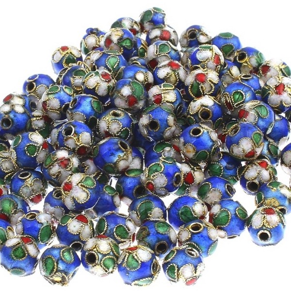 Lot de 20 perles cloisonnées chinoises rondes 8 mm 8mm bleu fonçé vif - Photo n°1