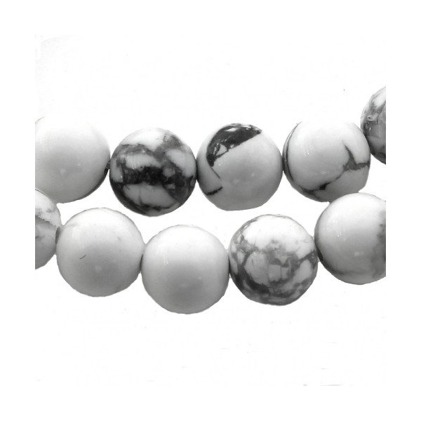 Fil de 35 perles rondes 10mm 10 mm en howlite blanc marbrée - Photo n°1