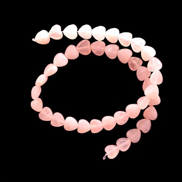 Fil de 40 perles coeurs en quartz rose 10 mm de diamètre - Photo n°1