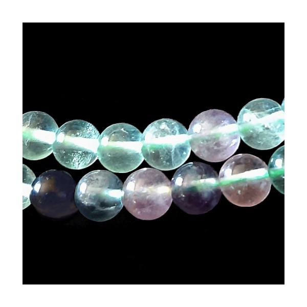 Fil de 46 perles rondes 8mm 8 mm en fluorite arc en ciel vert violet - Photo n°1