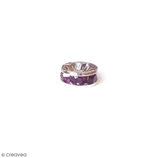 Perle intercalaire - Argentée à strass violet foncé - 8 x 3,5 mm - Photo n°1