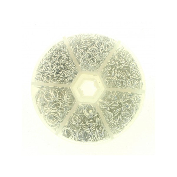Boite box d' anneaux simple brisés argentés - 6 tailles différentes - 1700 pièces env - Photo n°2