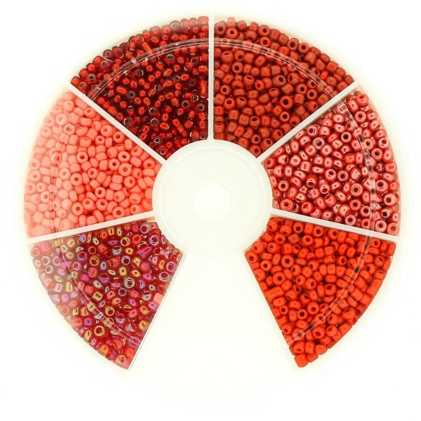 Boite box de perles de rocailles tons de rouge 3mm 60gr env 1200 perles - Photo n°1