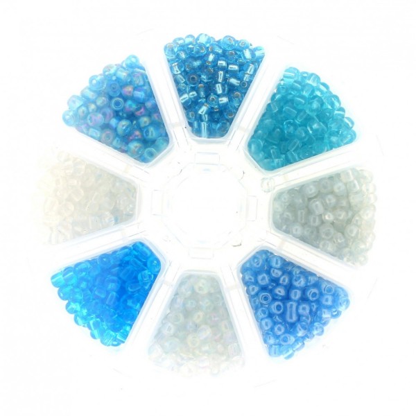 Boite box de perles de rocailles bleus et blanc 4mm 200gr env 1440 perles - Photo n°1
