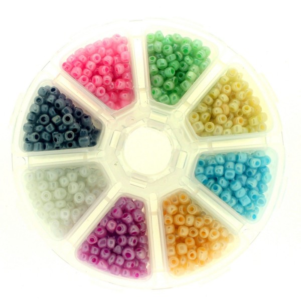 Boite box de perles de rocailles pastel nacré multicolore 4mm 200gr env 1440 perles - Photo n°1