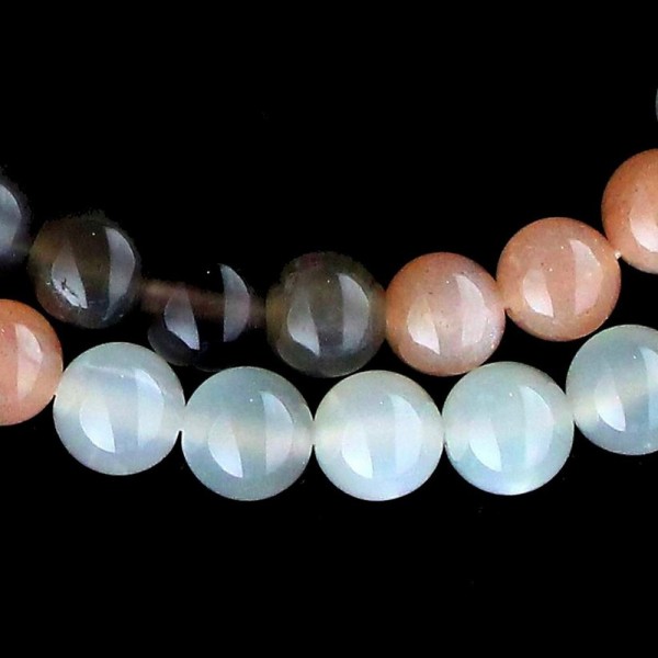 Fil de 64 perles rondes 6mm 6 mm en pierre de lune mélangée : blanche noire rose - Photo n°1